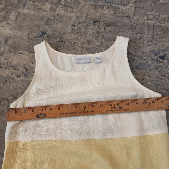 100% Linen Maxi Dress Modern Element Cream Yellow Blue Colorblock Small Petite. - Picture 14 of 16